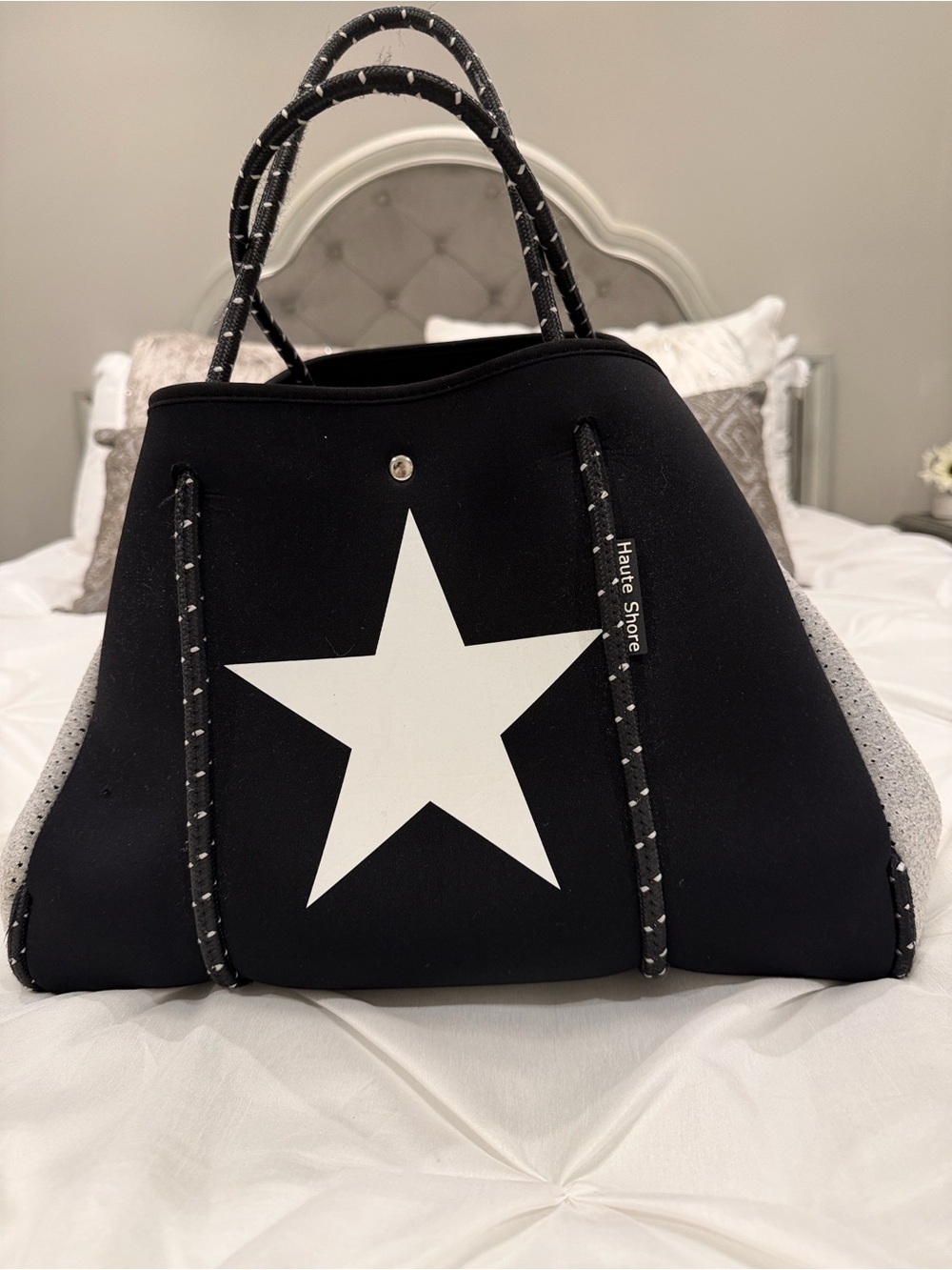 HAUTE SHORE Black Braided-Trim Tote Bag With Pouch